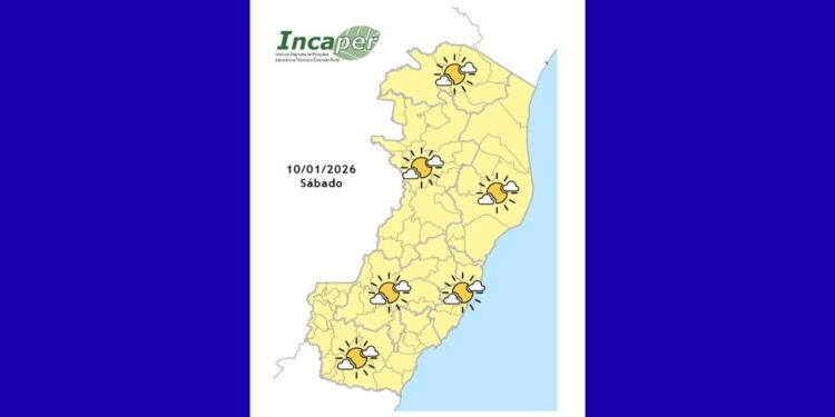 Previsão do tempo para o ES e Colatina neste sábado (10) - Foto: Incaper