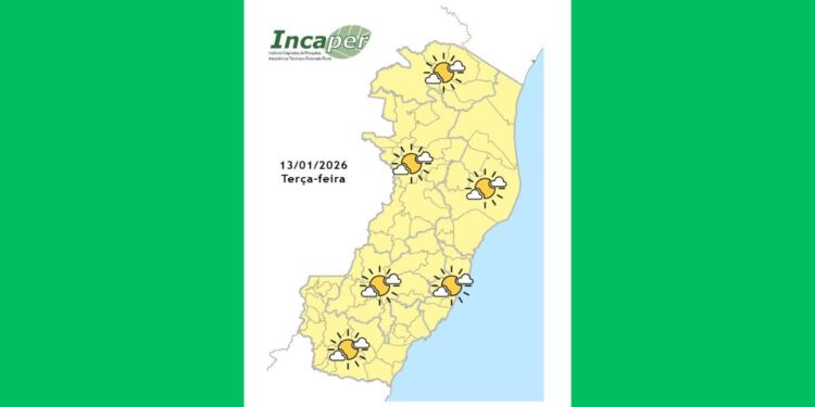 Previsão do tempo para o ES e Colatina para esta terça-feira (13) - Foto: Incaper