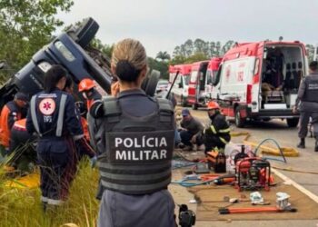Caminhão com eucalipto tomba e deixa feridos na ES-130 em Nova Venécia - Foto: Reprodução