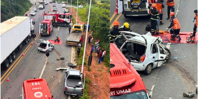 Mulher morre e marido e filha ficam feridos em grave acidente na BR-101, na Serra - Foto: Reprodução