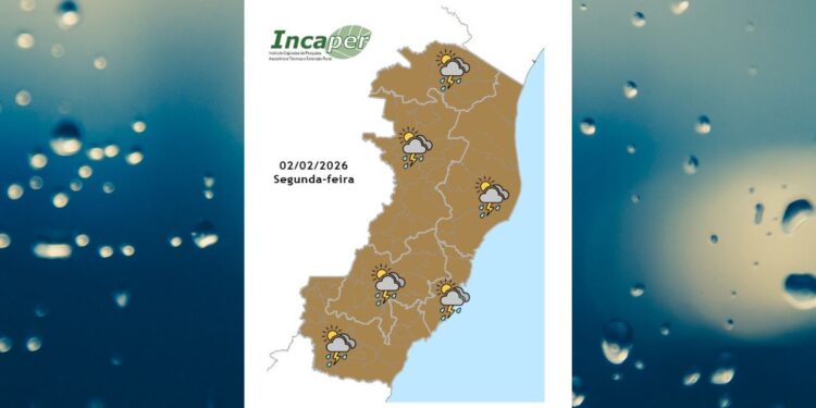 Previsão do tempo para o ES e Colatina nesta segunda-feira (02) - Imagem: Incaper