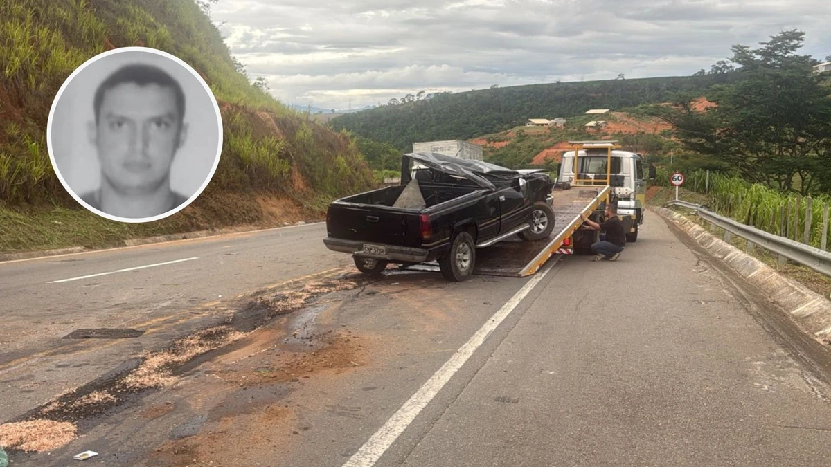 Motorista morreu após ser arremessado para fora de caminhonete em capotamento na ES 080, em Colatina Crédito: Divulgação | PMES