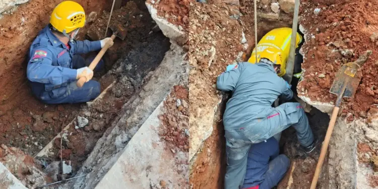 Trabalhador é resgatado com vida após ficar soterrado em obra de esgoto em SC