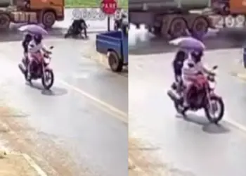 Vídeo chocante: Moto colide com carreta em PI após condutor furar sinal