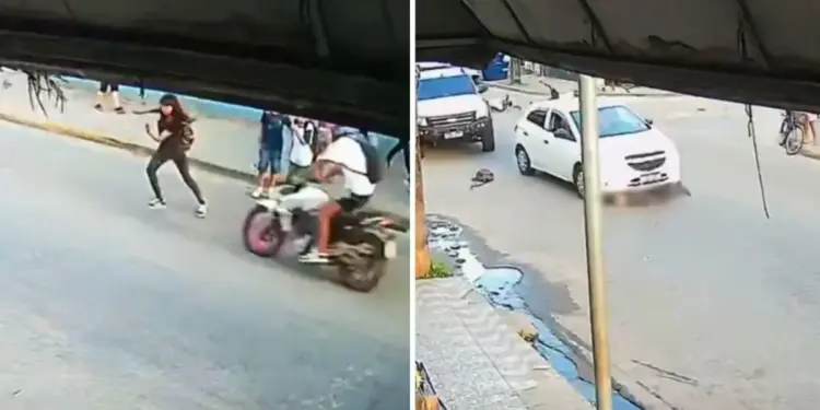 Adolescente é atropelada por moto ao sair da escola em Itanhaém; vídeo choca internautas