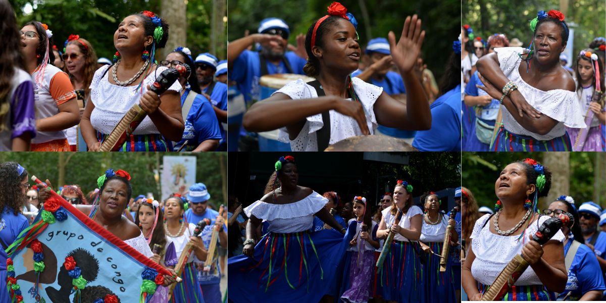 Grupos de congo subiram a ladeira do Convento da Penha cantando cantigas, ao som vibrante de tambores e casacas - Fotos: Divulgação