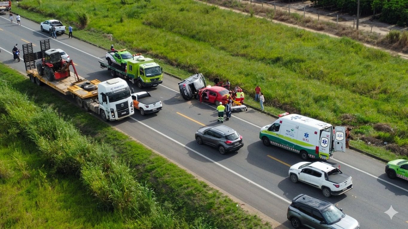 Colisão entre três veículos deixa dois mortos e três feridos na BR-101, em Aracruz - Foto: Leitor Colatina em Ação 