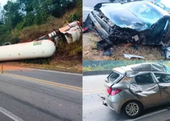 Caminhão-tanque tomba e deixa um ferido em acidente na BR-101, em Ibiraçu - Foto: Rede Social