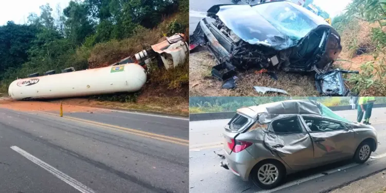 Caminhão-tanque tomba e deixa um ferido em acidente na BR-101, em Ibiraçu - Foto: Rede Social