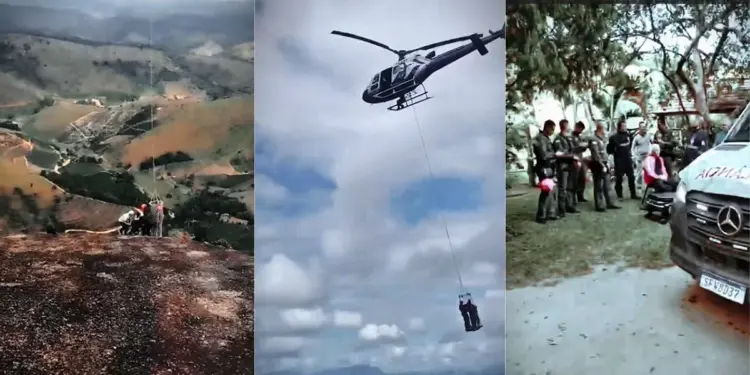 Idoso sofre mal súbito em trilha e é resgatado de helicóptero em Baixo Guandu - Imagens: Notaer